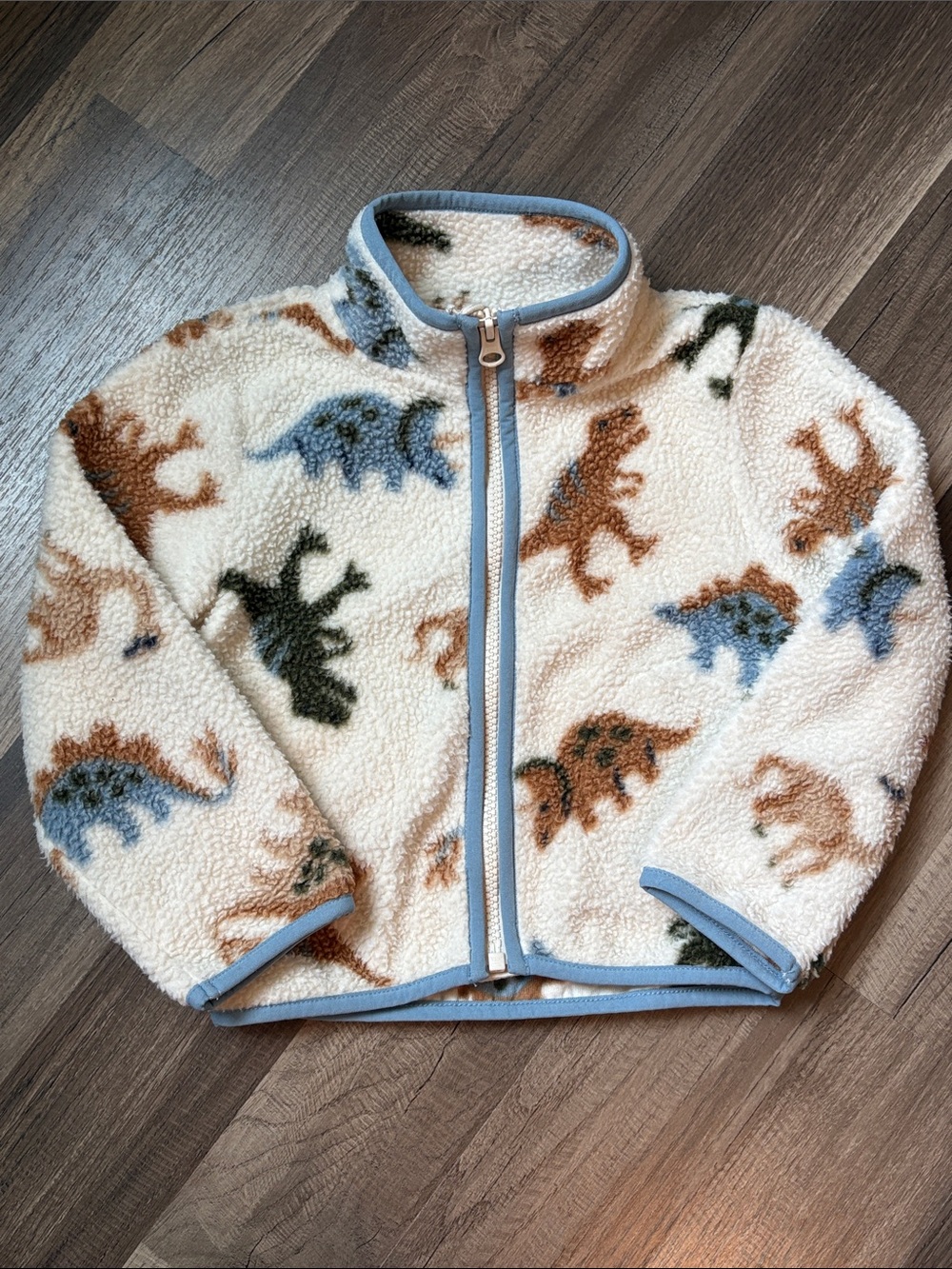 The Children's Place Cream Sherpa Zip Jacket with Blue, Brown & Green Dinosaurs